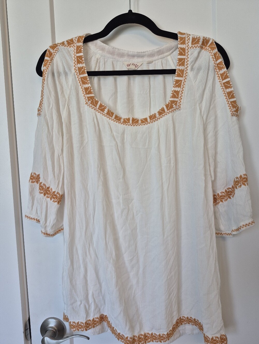 Fat Face Cream Top with Gold Embroidered Trim
